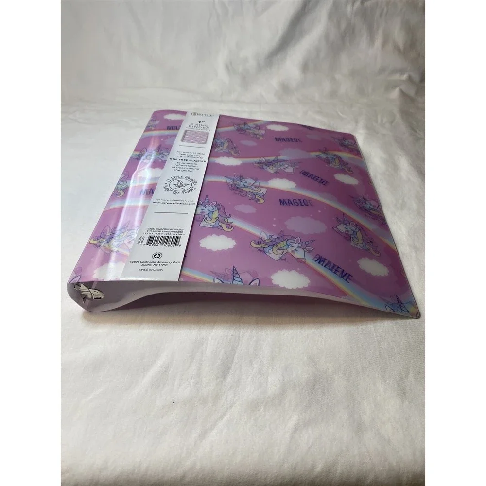 U Style Collection 1.in 3 Ring Pink Binder Hologram Unicorns 
